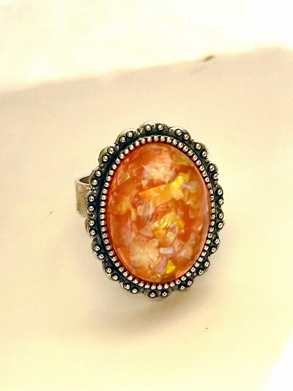 Orange Opalescent Oval Adjustable Ring
